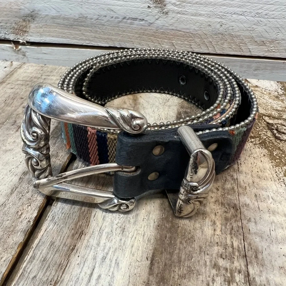 Vintage Elite California Southwestern Woven Leather Belt Silver‎ Buckle 2XL